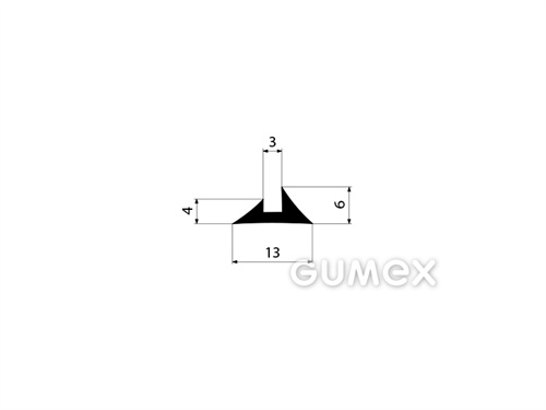 Geformtes Gummiprofil, 6x13mm, 2-Ströme, 60°ShA, EPDM, ISO 3302-1 E2, -40°C/+100°C, schwarz, 